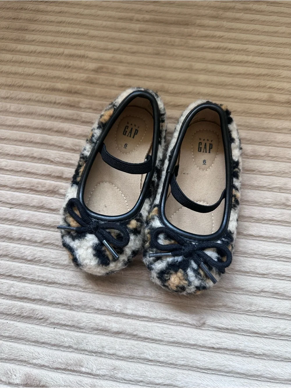 GAP Toddler Leopard Print Faux-Fur Ballet Flats - Black/Tan/White